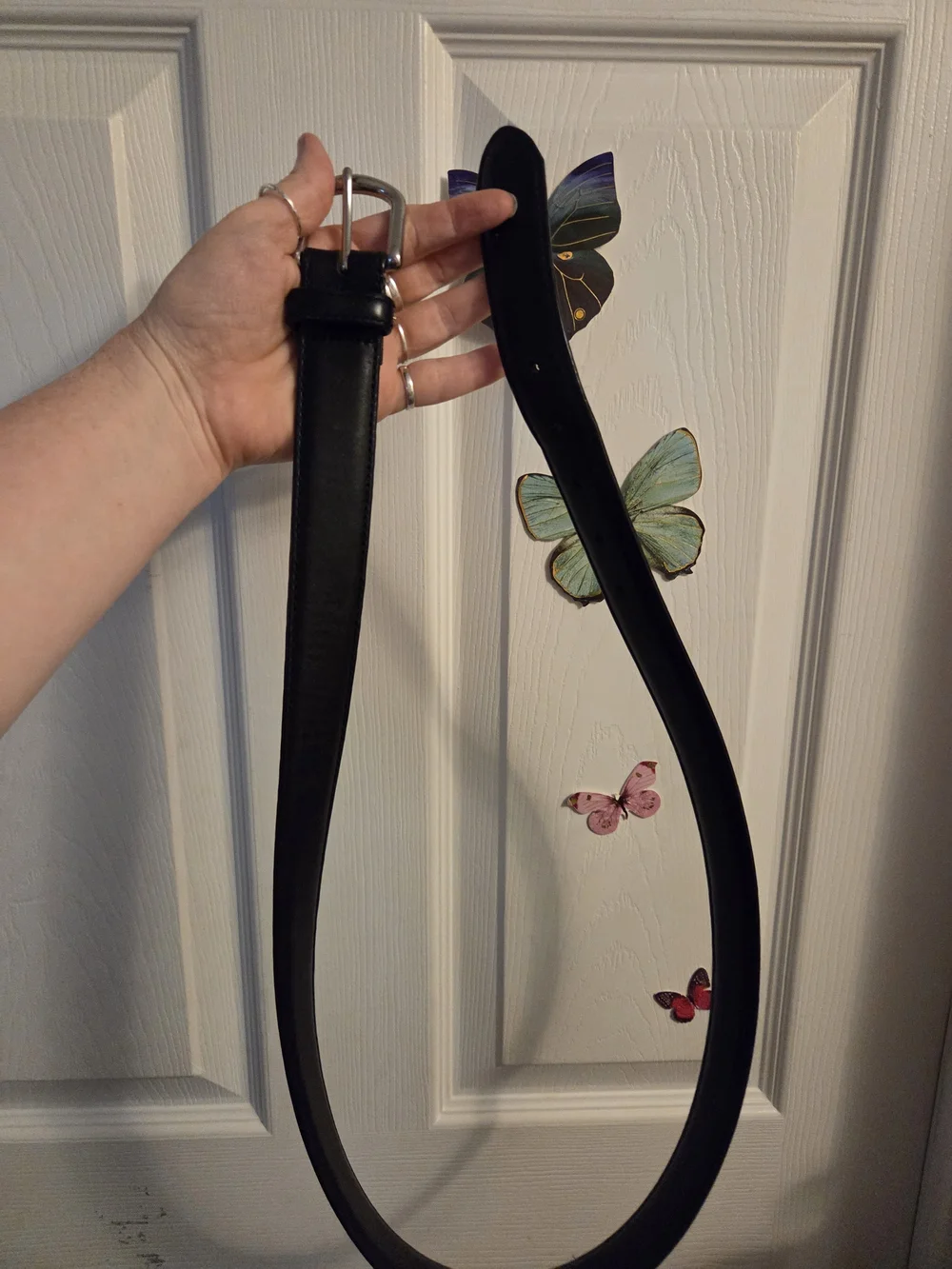 L.L. Bean Black Leather Belt with Silver Buckle Size 38